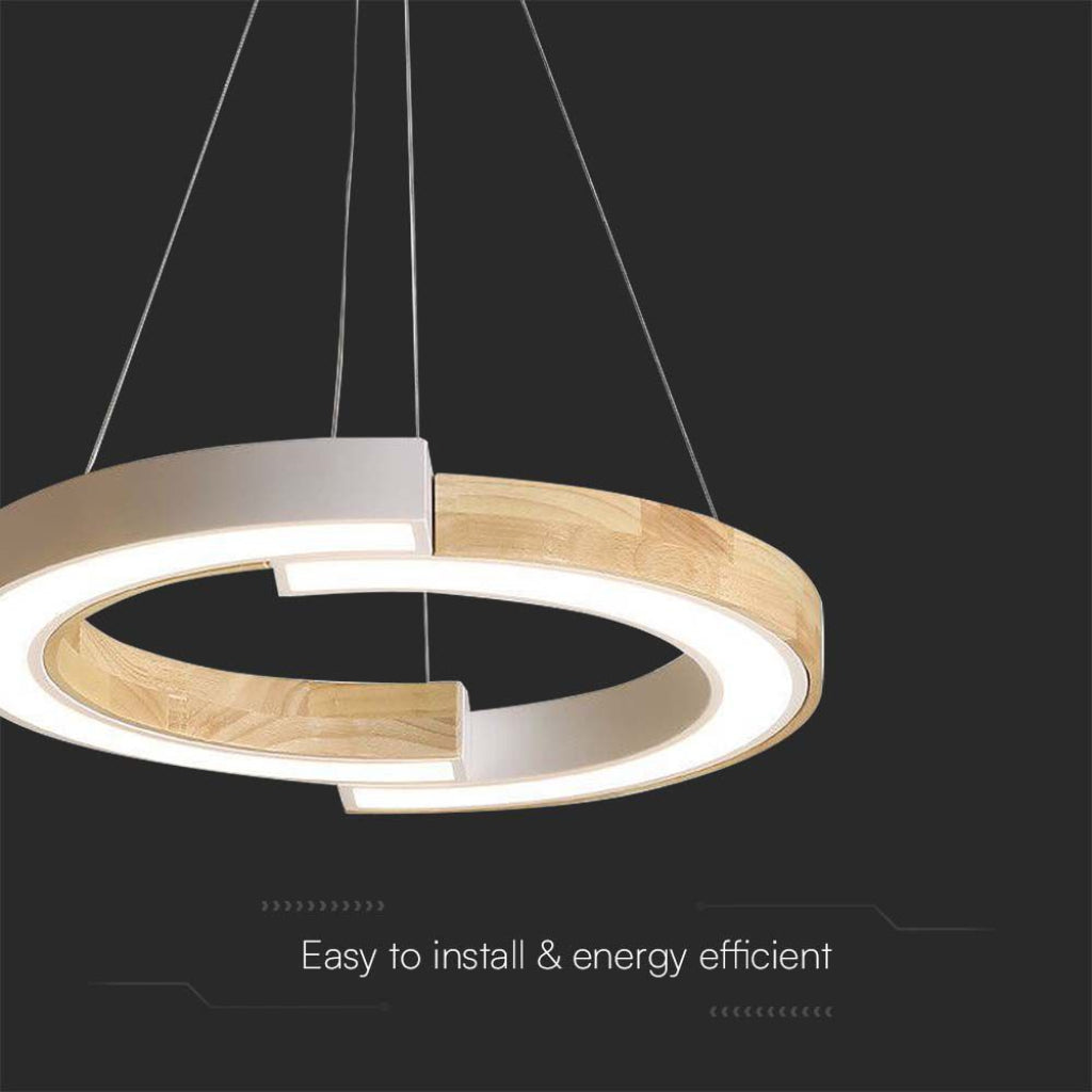V-TAC Lampadario LED a Sospensione con 2 Mezzaluna 32W in Legno Colore Bianco 3000K V-TAC Lampadario LED a Sospensione con 2 Mezzaluna 32W in Legno Colore Bianco 3000K